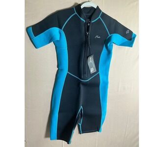 Hevto Kids Shorty Wetsuit 2mm Neoprene Blue Black Youth  front zip   Size 14
